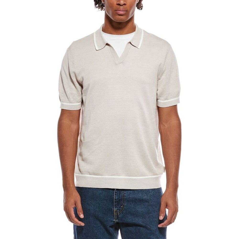 Onia Mens  Linen Johnny Collar Polo Sweater, Grey